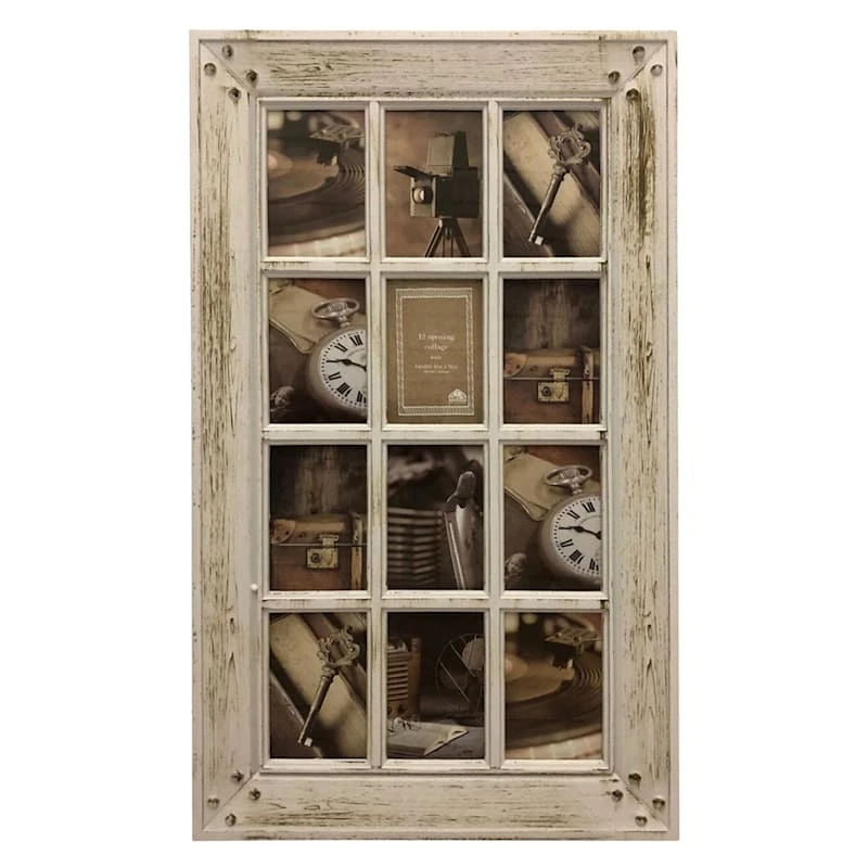 12-Opening Distressed White Window Pane Collage, 30x18 1 12-Opening Distressed White Window Pane Collage, 30x18