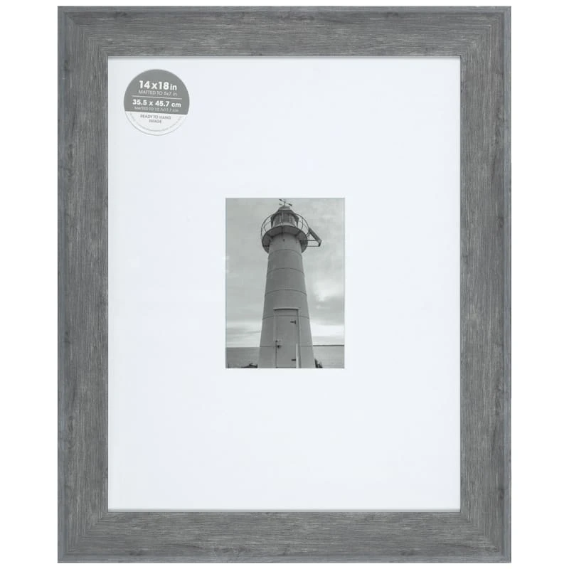 14x18 Matted To 5x7 Wide Flat Profile With White Mat Wall Frame, Grey 1 14x18 Matted To 5x7 Wide Flat Profile With White Mat Wall Frame, Grey