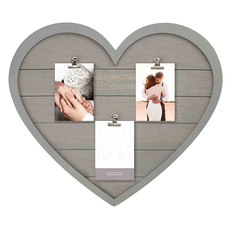 3-Opening Gray Plank Heart Shaped Photo Clip Collage Frame 1 3-Opening Gray Plank Heart Shaped Photo Clip Collage Frame