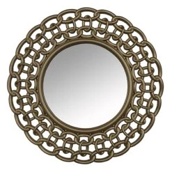 3-Piece Gold Chain Framed Round Wall Mirror Set, 15" -Modern Decor Shop 3 piece gold chain framed round wall mirror set 15 2