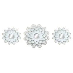 3-Piece White Floral Accent Wall Mirror Set, 14"