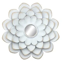 3-Piece White Floral Accent Wall Mirror Set, 14" -Modern Decor Shop 3 piece white floral accent wall mirror set 14 3