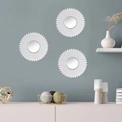 3-Piece White Wall Mirror Set, 10" -Modern Decor Shop 3 piece white wall mirror set 10 1