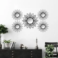 5-Piece Metallic Framed Floral Burst Wall Mirror Set -Modern Decor Shop 5 piece metallic framed floral burst wall mirror set 2