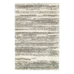 (A345) Lizzy Grey & Ivory Shag Accent Rug, 3x5