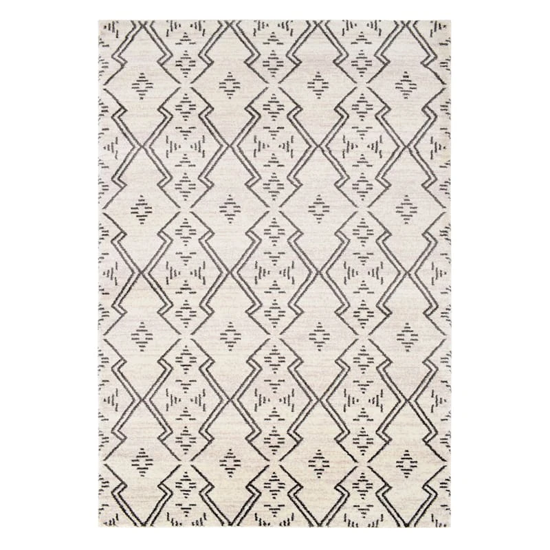 (A463) Raymond Ivory & Dark Grey Moroccan Styled Area Rug, 8x10 1 (A463) Raymond Ivory & Dark Grey Moroccan Styled Area Rug, 8x10