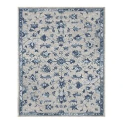 (A502) Providence Tacoma Blue Floral Hooked Area Rug, 8x10