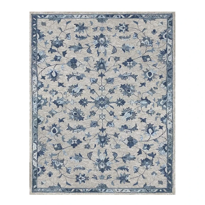 (A502) Providence Tacoma Blue Floral Hooked Area Rug, 8x10 1 (A502) Providence Tacoma Blue Floral Hooked Area Rug, 8x10