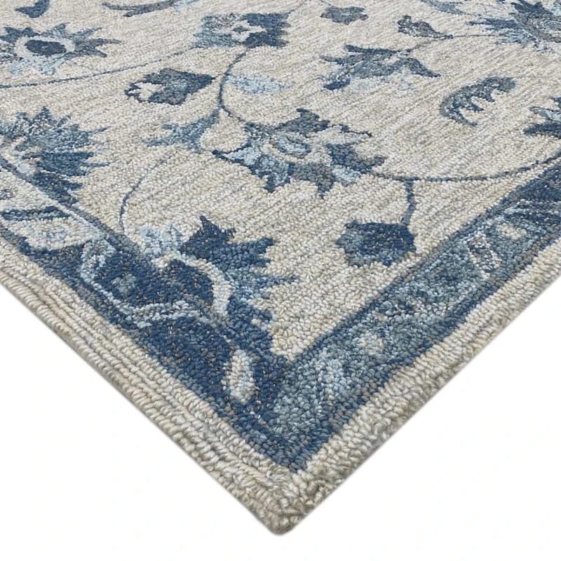 (A502) Providence Tacoma Blue Floral Hooked Area Rug, 8x10 2 (A502) Providence Tacoma Blue Floral Hooked Area Rug, 8x10 - Image 2