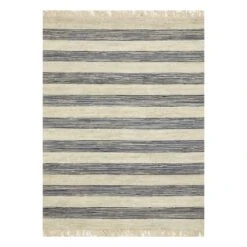 (B497) Honeybloom Hazel Natural & Navy Striped Hand Woven Jute Area Rug, 5x7