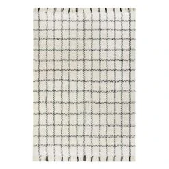 (B725) Black & White Plaid Area Rug, 5x7