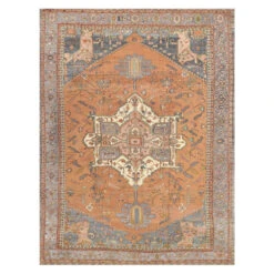 (B755) Honeybloom Aria Orange Multicolor Medallion Area Rug, 5x7