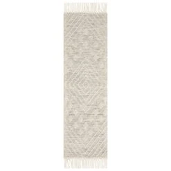 (B776) Reese Ivory Diamond Design Fringe Runner, 2x7
