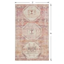 (B826) Red & Pink Tribal Patterned Washable Accent Rug, 3x5 -Modern Decor Shop b826 red pink tribal patterned washable accent rug 3x5 5
