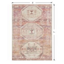 (B826) Red & Pink Tribal Patterned Washable Area Rug, 5x7 -Modern Decor Shop b826 red pink tribal patterned washable area rug 5x7 6