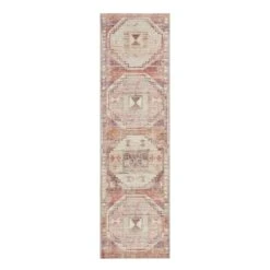 (B826) Red & Pink Tribal Patterned Washable Runner, 2x7