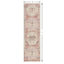 (B826) Red & Pink Tribal Patterned Washable Runner, 2x7 -Modern Decor Shop b826 red pink tribal patterned washable runner 2x7 6