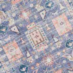 (B828) Blue Floral Medallion Washable Area Rug, 5x7 -Modern Decor Shop b828 blue floral medallion washable area rug 5x7 4