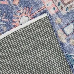 (B828) Blue Floral Medallion Washable Area Rug, 5x7 -Modern Decor Shop b828 blue floral medallion washable area rug 5x7 5