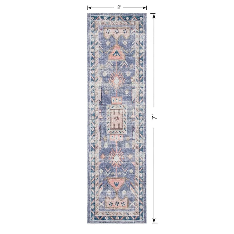 (B828) Blue Floral Medallion Washable Runner, 2x7 5 (B828) Blue Floral Medallion Washable Runner, 2x7 - Image 5