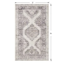 (B829) Grey & White Floral Washable Accent Rug, 3x5 -Modern Decor Shop b829 grey white floral washable accent rug 3x5 5