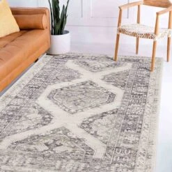 (B829) Grey & White Floral Washable Accent Rug, 3x5 -Modern Decor Shop b829 grey white floral washable accent rug 3x5 6
