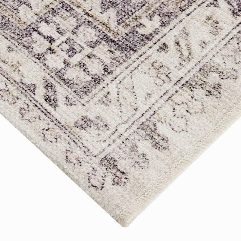 (B829) Grey & White Floral Washable Area Rug, 5x7 2 (B829) Grey & White Floral Washable Area Rug, 5x7 - Image 2