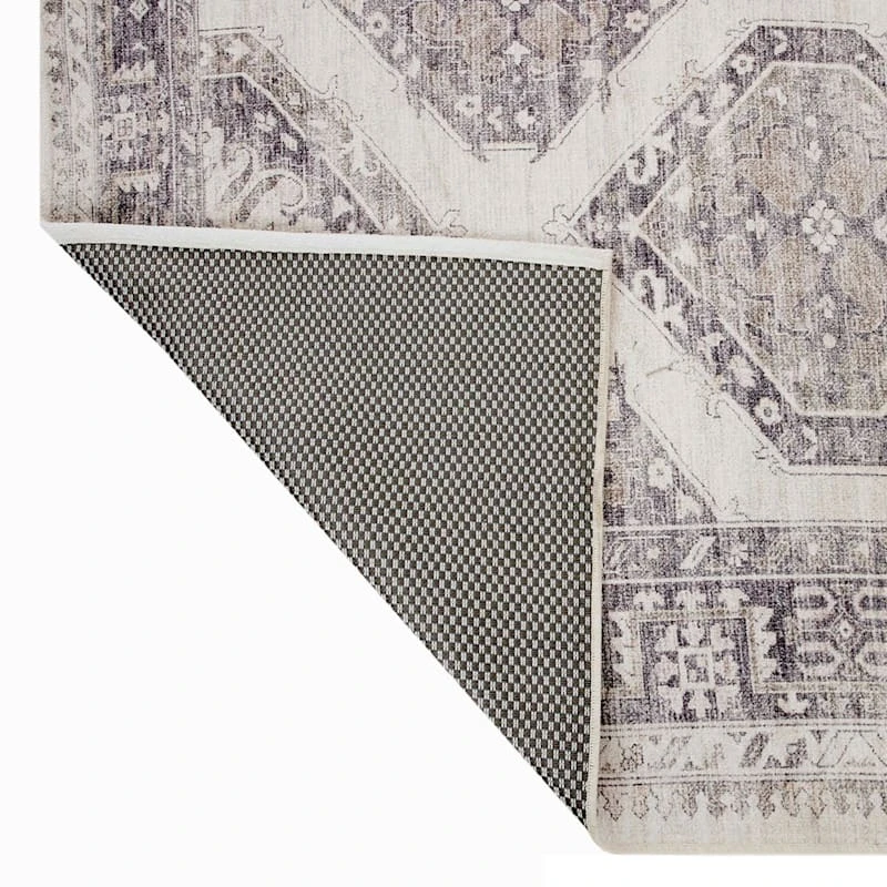 (B829) Grey & White Floral Washable Area Rug, 5x7 3 (B829) Grey & White Floral Washable Area Rug, 5x7 - Image 3