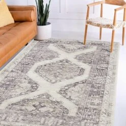 (B829) Grey & White Floral Washable Runner, 2x7 -Modern Decor Shop b829 grey white floral washable runner 2x7 6