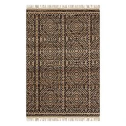 (B848) Tracey Boyd Devon Black Diamond Design Tassel Area Rug, 5x7