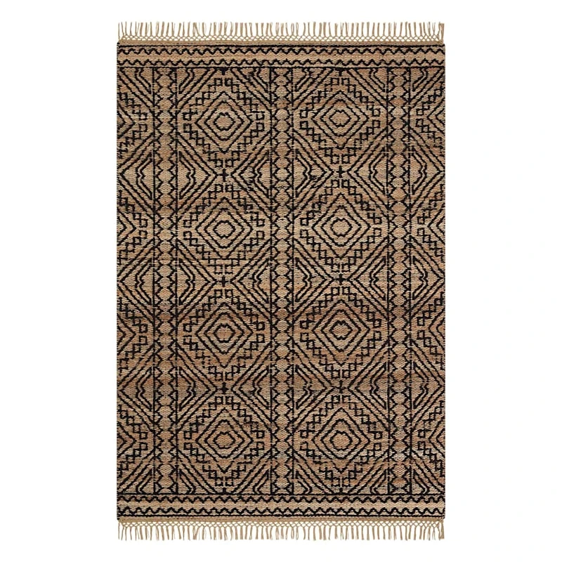 (B848) Tracey Boyd Devon Black Diamond Design Tassel Area Rug, 5x7 1 (B848) Tracey Boyd Devon Black Diamond Design Tassel Area Rug, 5x7
