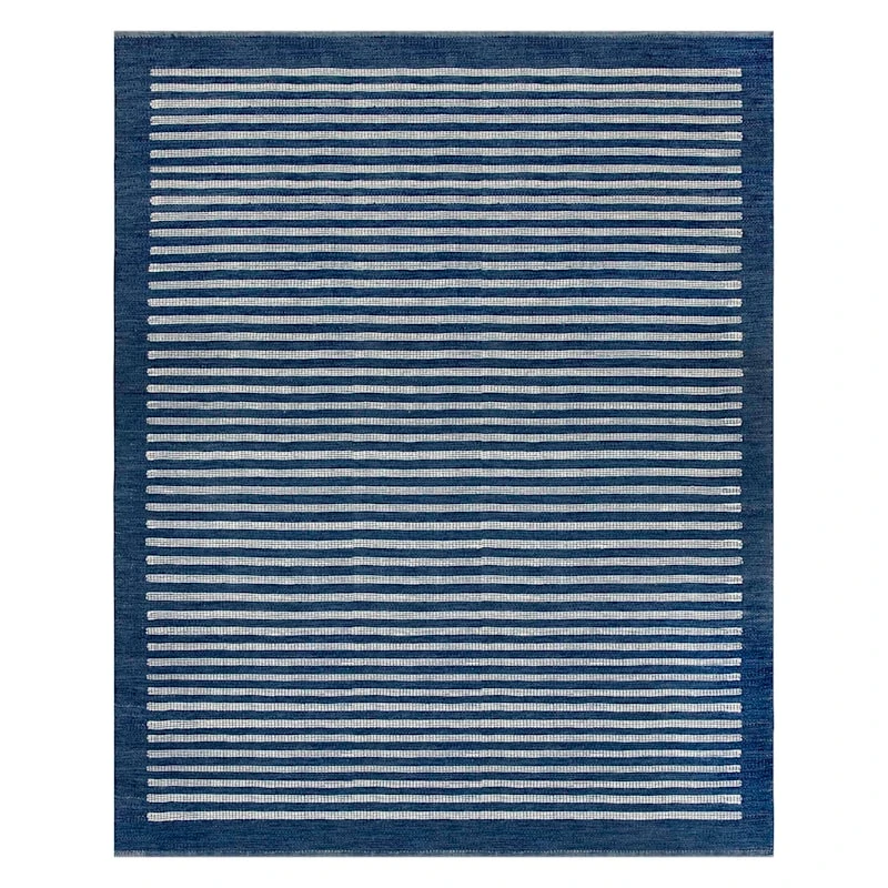 (B856) Honeybloom Roka Blue & White Striped Area Rug, 8x10 1 (B856) Honeybloom Roka Blue & White Striped Area Rug, 8x10