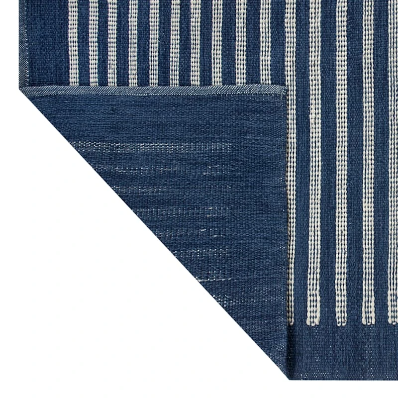 (B856) Honeybloom Roka Blue & White Striped Area Rug, 8x10 3 (B856) Honeybloom Roka Blue & White Striped Area Rug, 8x10 - Image 3