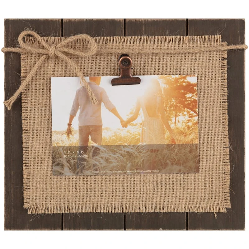 Blackwash With Burlap Backer & Bow Clip Tabletop Photo Frame, 4x6 1 Blackwash With Burlap Backer & Bow Clip Tabletop Photo Frame, 4x6