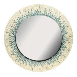 Blue Mother Of Pearl Framed Round Wall Mirror, 30"
