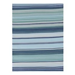 Blue Striped Plastic Outdoor Area Rug, 5x7