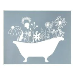 Blue & White Floral Bathtub Wall Art, 8x10