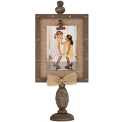 Burlap Pedestal Frame With Burlap Bow & Metal Clip Photo Frame, 4x6