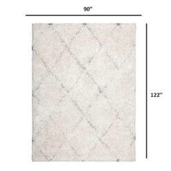 (C103) Ivory & Grey Long Pile Diamond Design Shag Area Rug, 8x10 -Modern Decor Shop c103 ivory grey long pile diamond design shag area rug 8x10 4