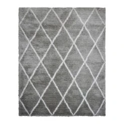 (C131) Grey & White Diamond Tufted Area Rug, 8x10