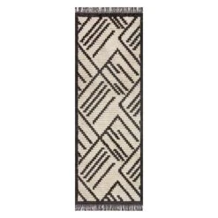(C161) Tracey Boyd Black & Ivory Fringe Runner, 2x7