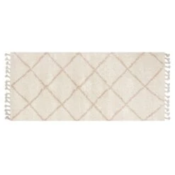 (C172) Sandee Neutral Shag Fringe Runner, 2x5