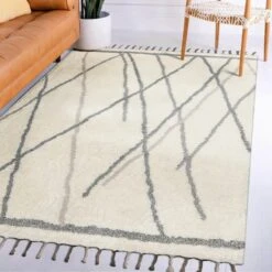 (C175) Found & Fable Theo Neutral Shag Area Rug With Tassels, 5x7 -Modern Decor Shop c175 found fable theo neutral shag area rug with tassels 5x7 6