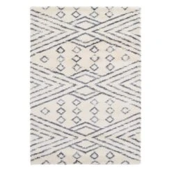 (C182) Macy White & Blue Patterned Area Rug, 5x7