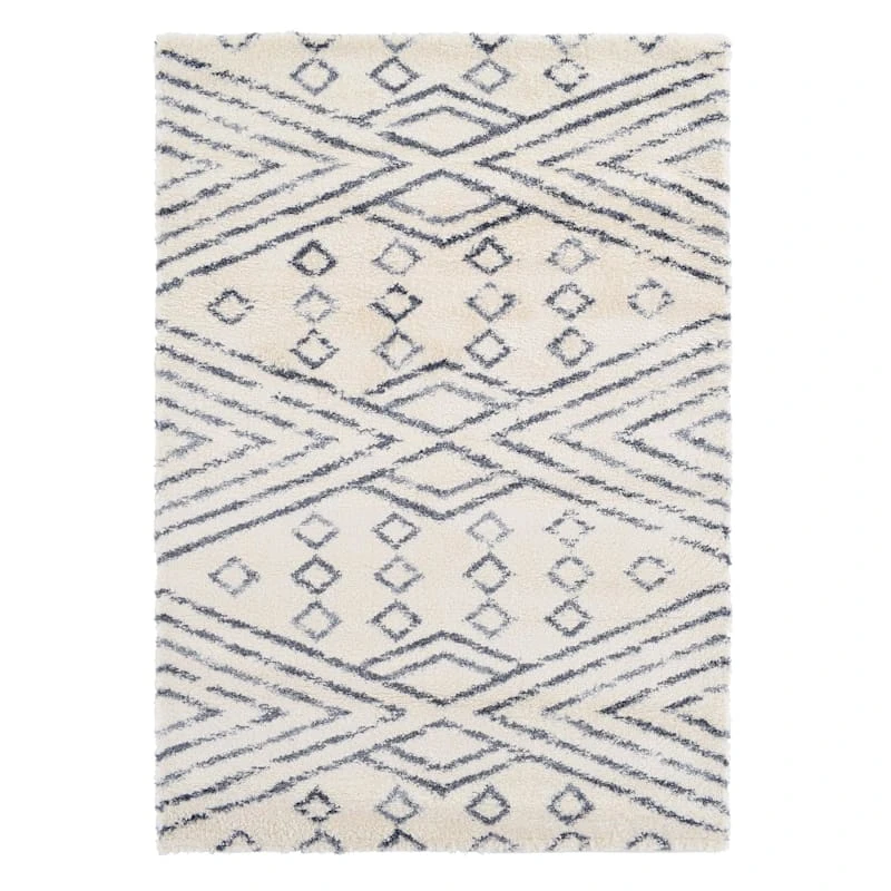 (C182) Macy White & Blue Patterned Area Rug, 5x7 1 (C182) Macy White & Blue Patterned Area Rug, 5x7