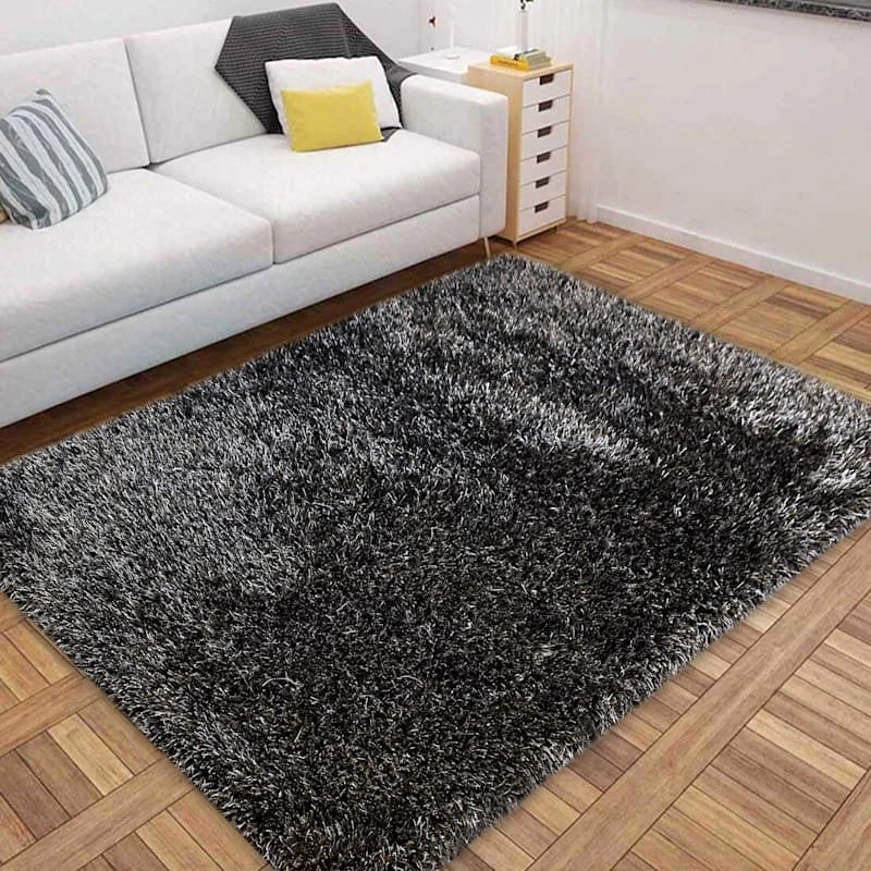 (C198) Eve Silver & Black Shag Area Rug, 4x7 6 (C198) Eve Silver & Black Shag Area Rug, 4x7 - Image 6