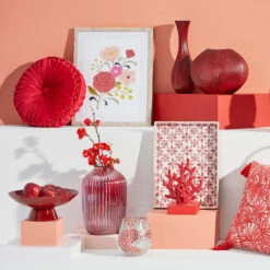 Cherry Red Carved Vase, 15"