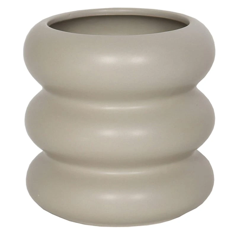 Crosby St Grey Ribbed Ceramic Vase, 5" 1 Crosby St Grey Ribbed Ceramic Vase, 5"
