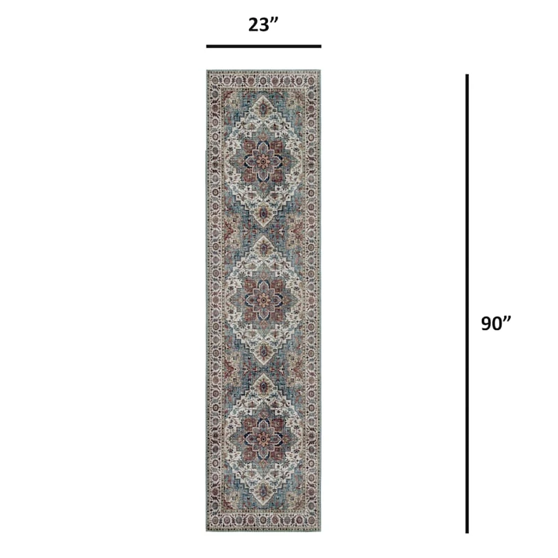 (D448) Found & Fable Chenille Printed Vintage Look Blue Medallion Runner, 2x7 4 (D448) Found & Fable Chenille Printed Vintage Look Blue Medallion Runner, 2x7 - Image 4