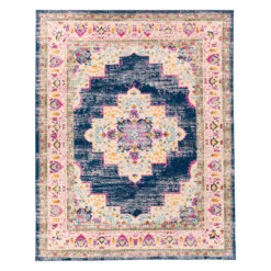 (D494) Found & Fable Floransa Blue & Pink Medallion Area Rug, 8x10